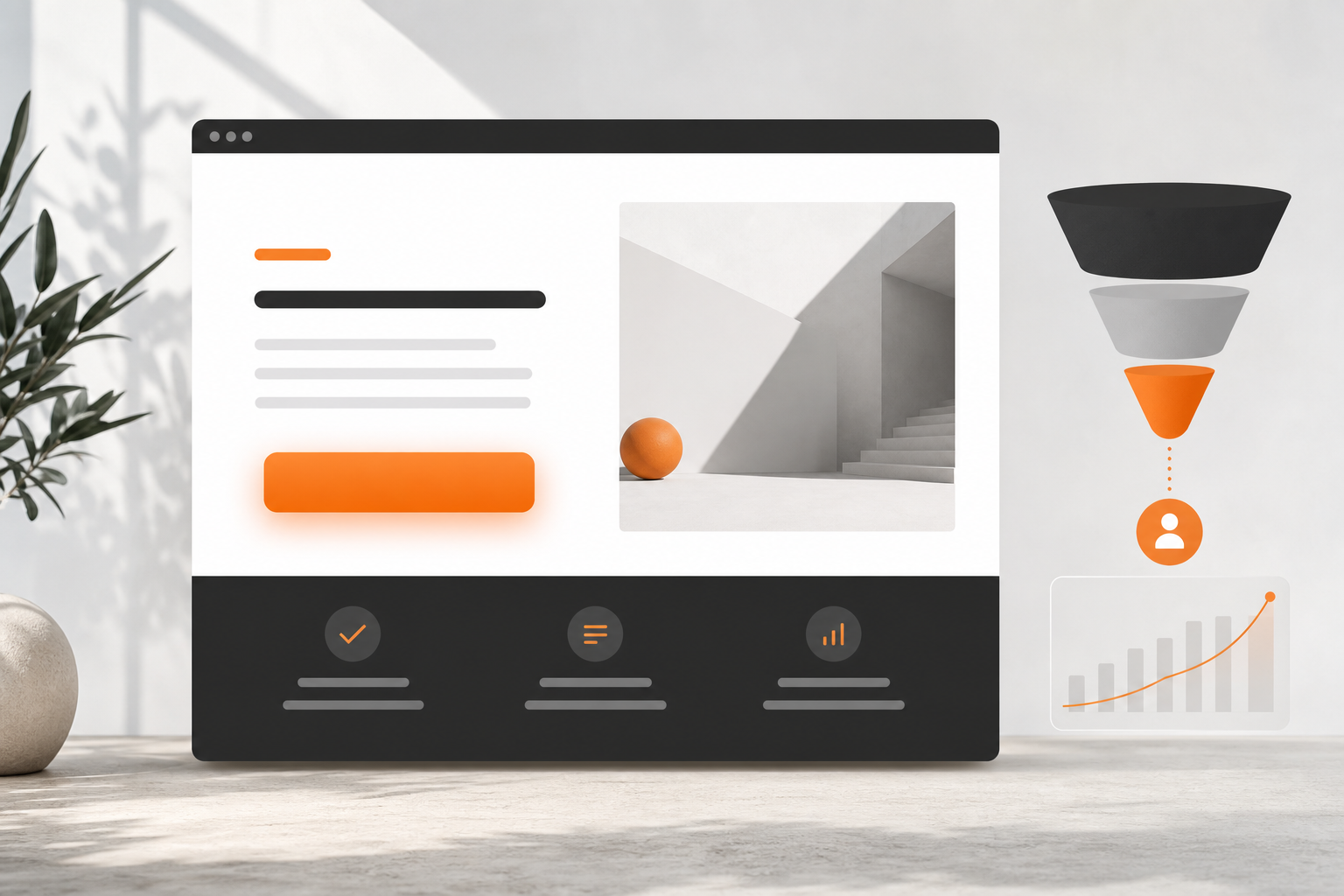 Orange and Black Landing Page Conversion Illustration