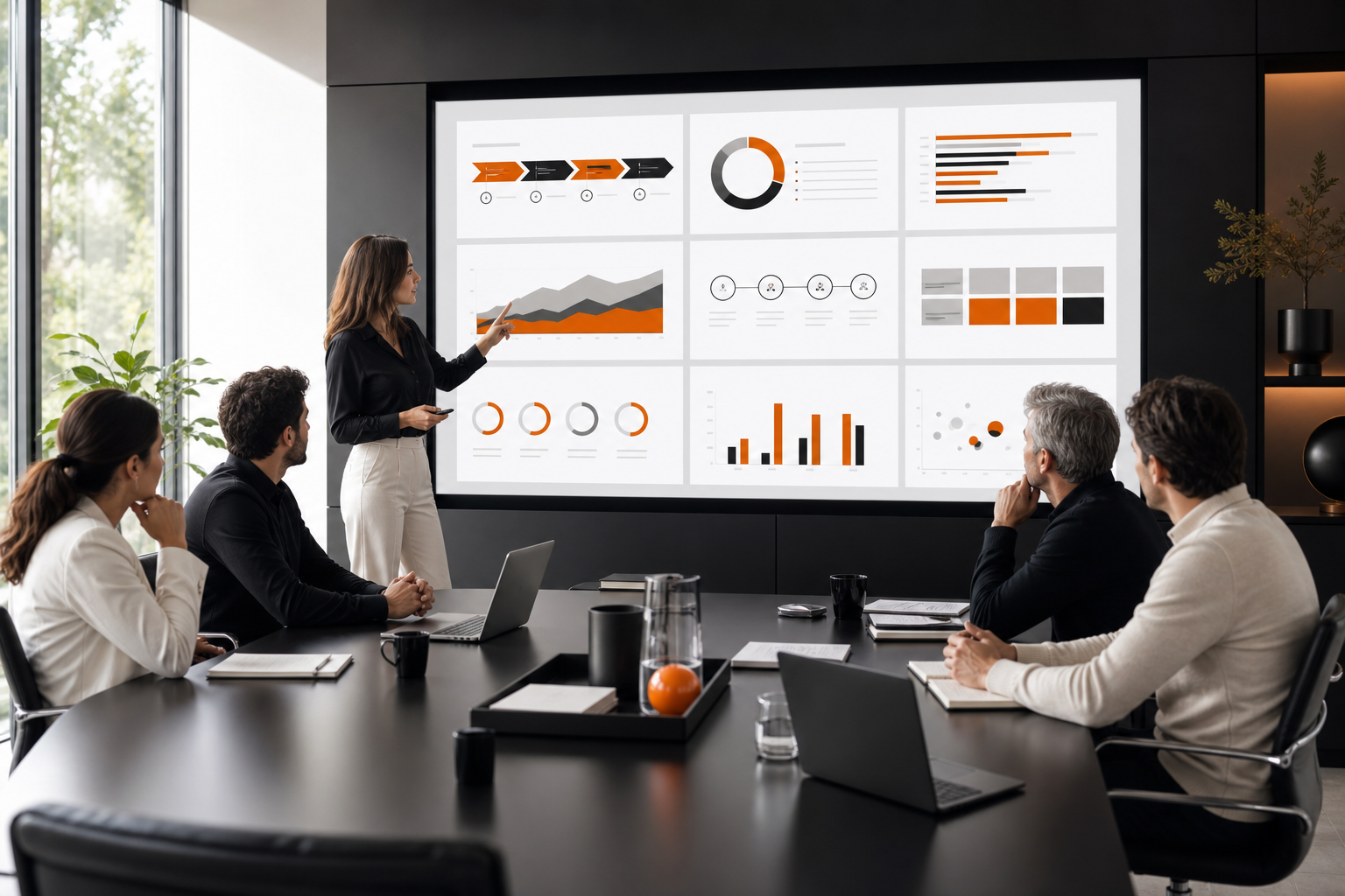 Orange and Black Content Agency Pitch Deck overview