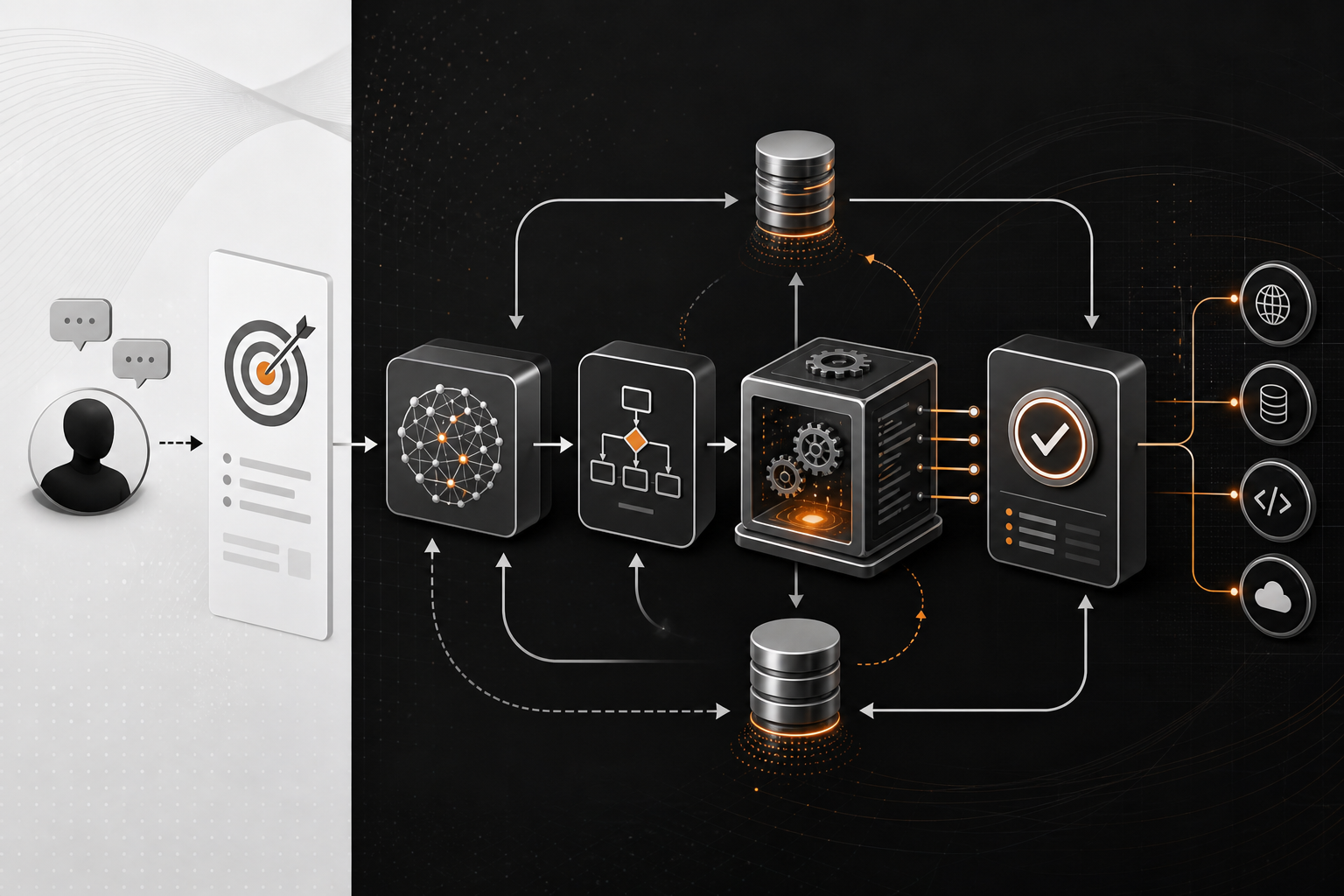 Orange and Black Agentic AI vs Generative AI Planner–executor architecture