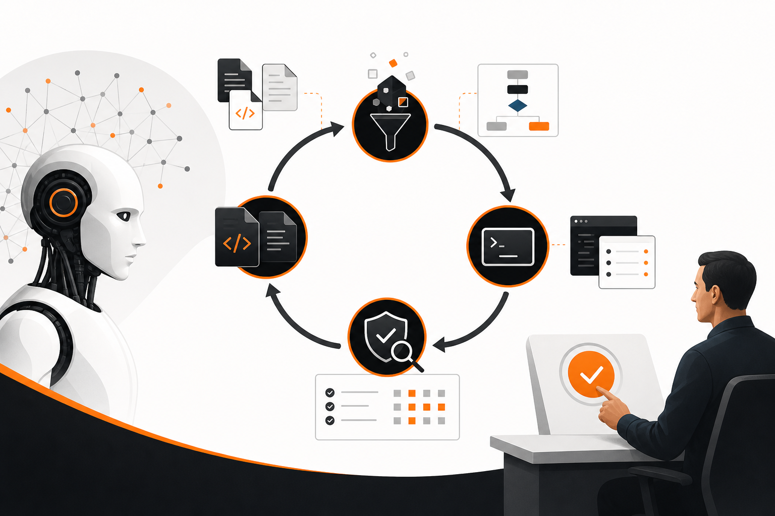 Orange and Black Agentic AI Diagram-style 