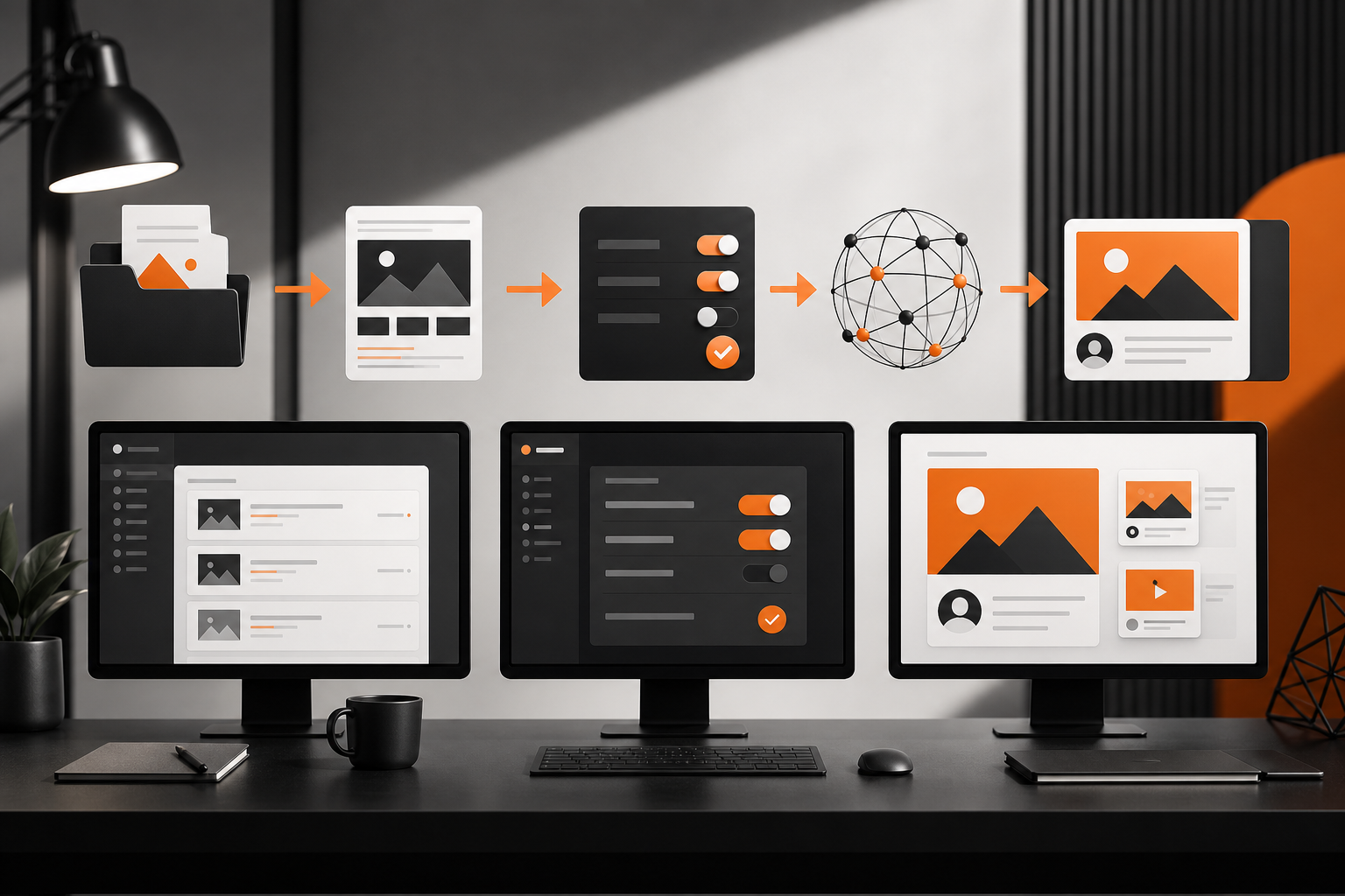 Orange and Black Upload Blog Marketing Workflow