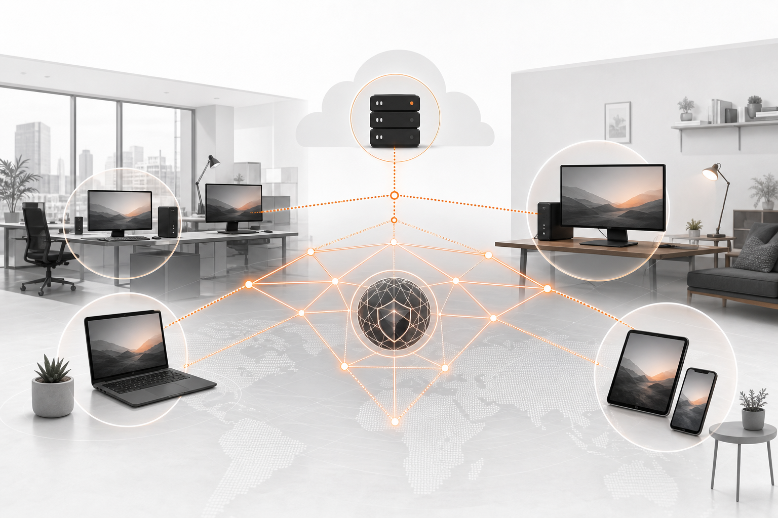 Orange and Black Remote Access Software Diagram