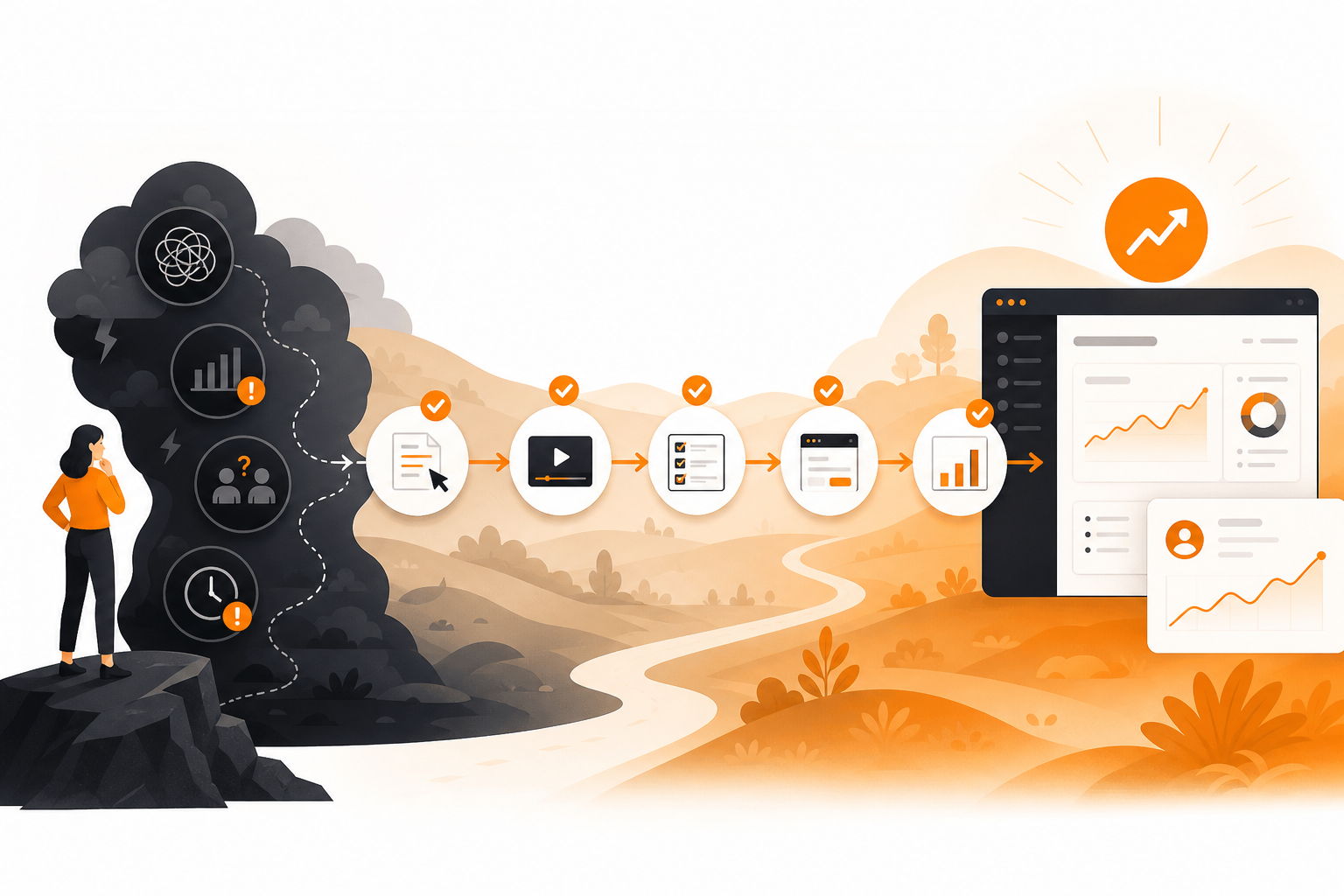 Orange and Black Content-led Growth for SaaS diagram