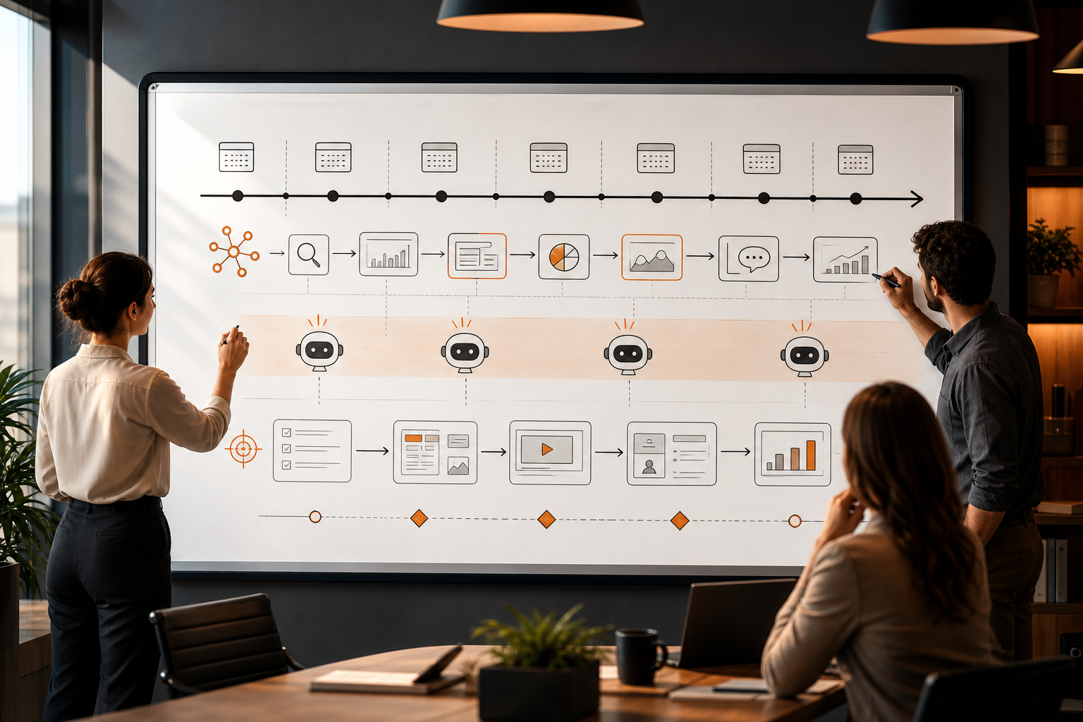 Orange and Black AI Marketing Roadmap digital whiteboard