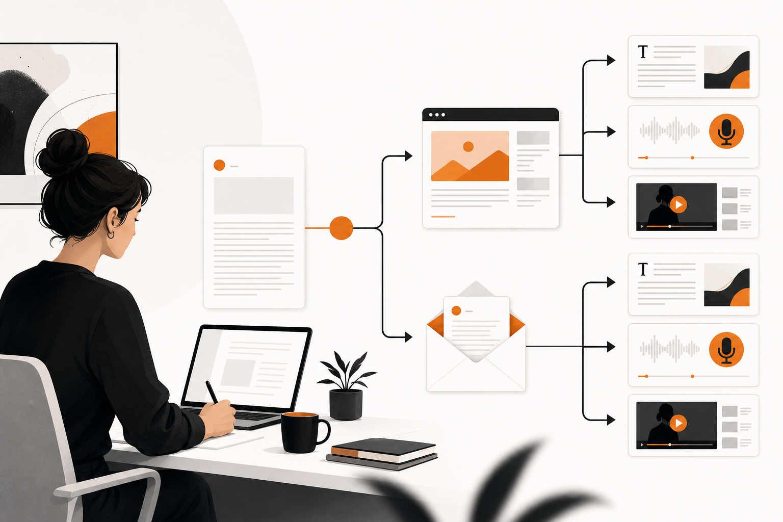 Orange and Black Substack Diagram-style Illustration