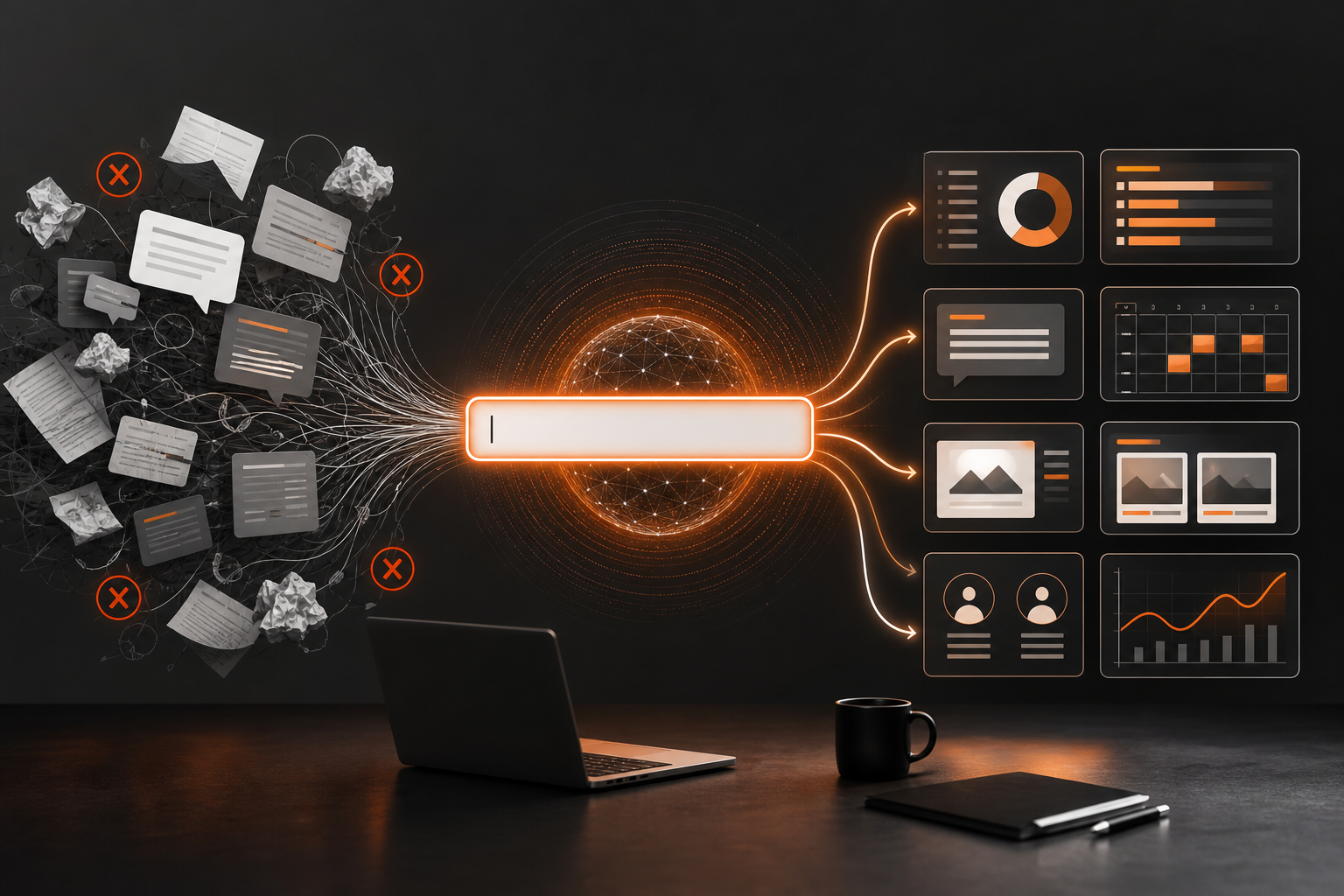 Orange and Black Diagram showing an orchestrator prompt