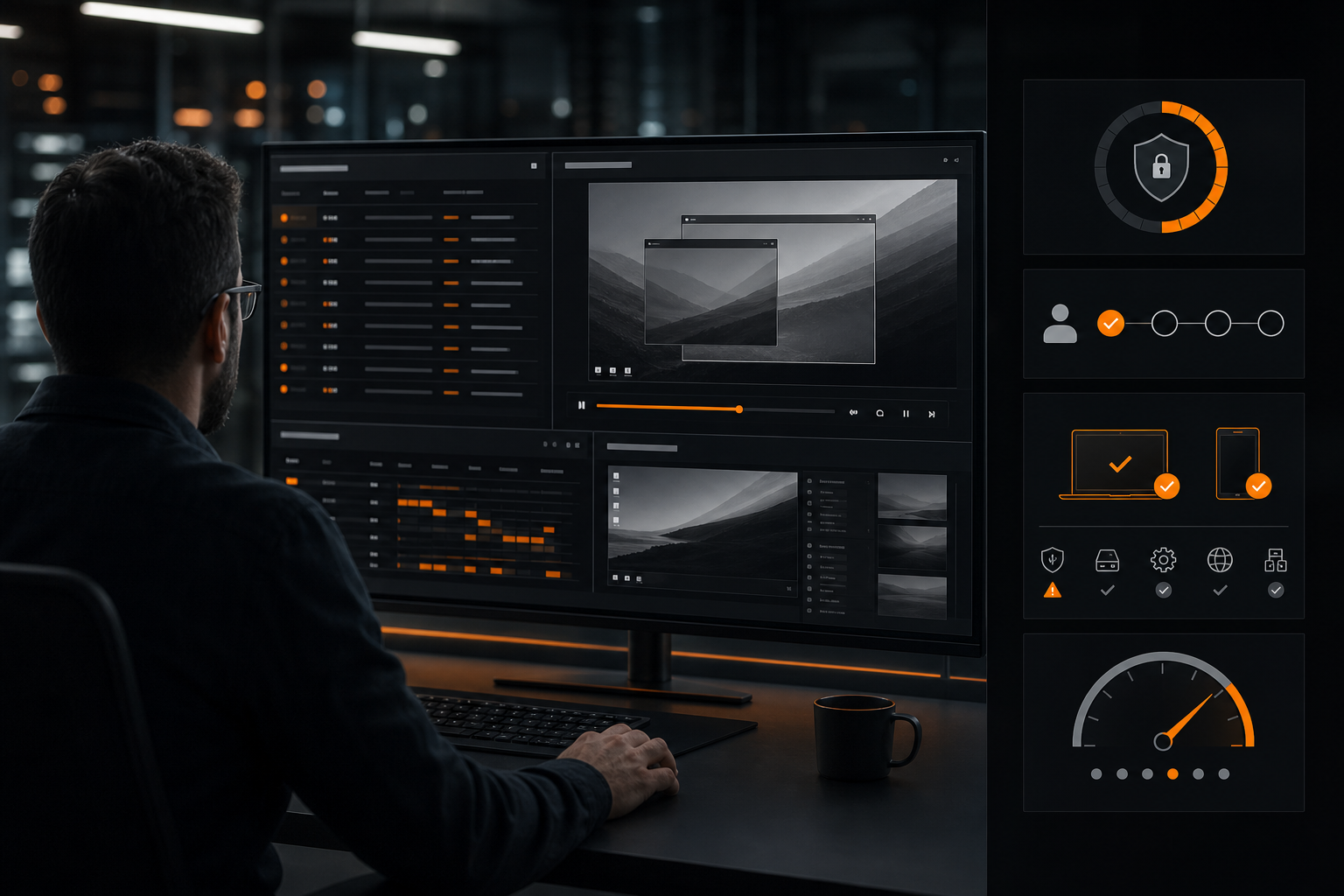 Orange and Black Remote Access Software Dashboard