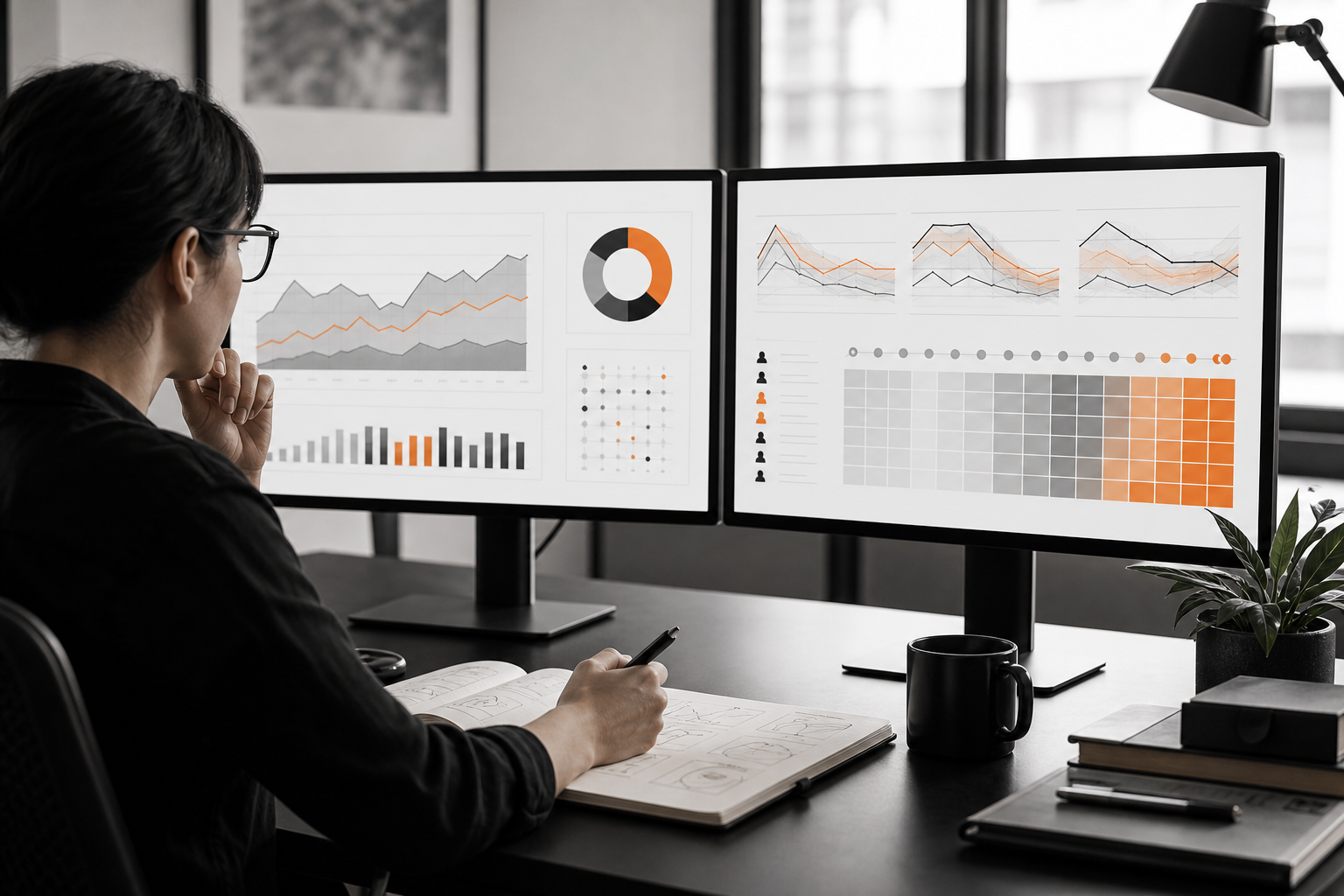 Orange and Black  Content Agency Pitch Deck analytics view