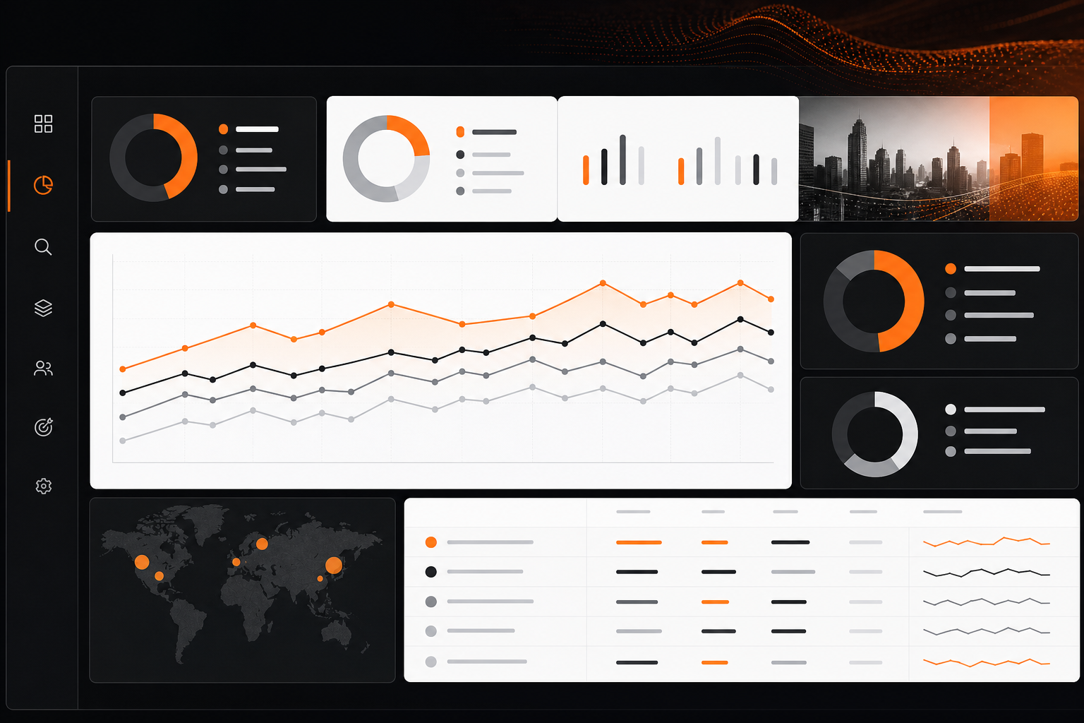 Orange and Black Analytics-style dashboard concept