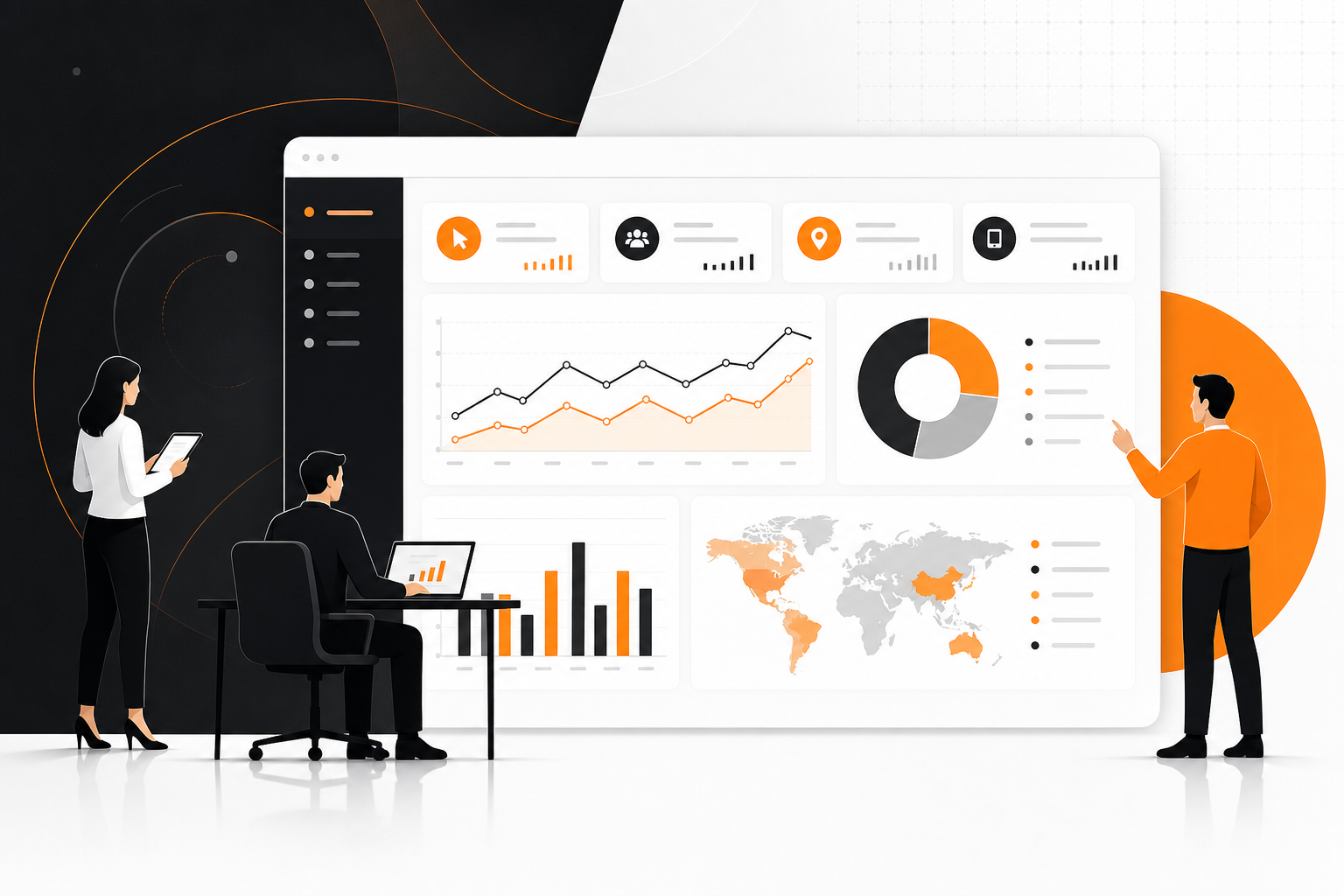 Abstract analytics dashboard showing how vanity URLs can be tracked and measured