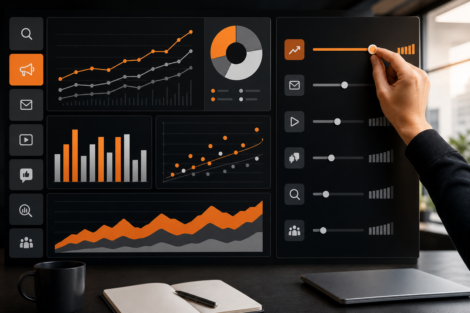 Orange and Black Dashboard visualizing ROAS 