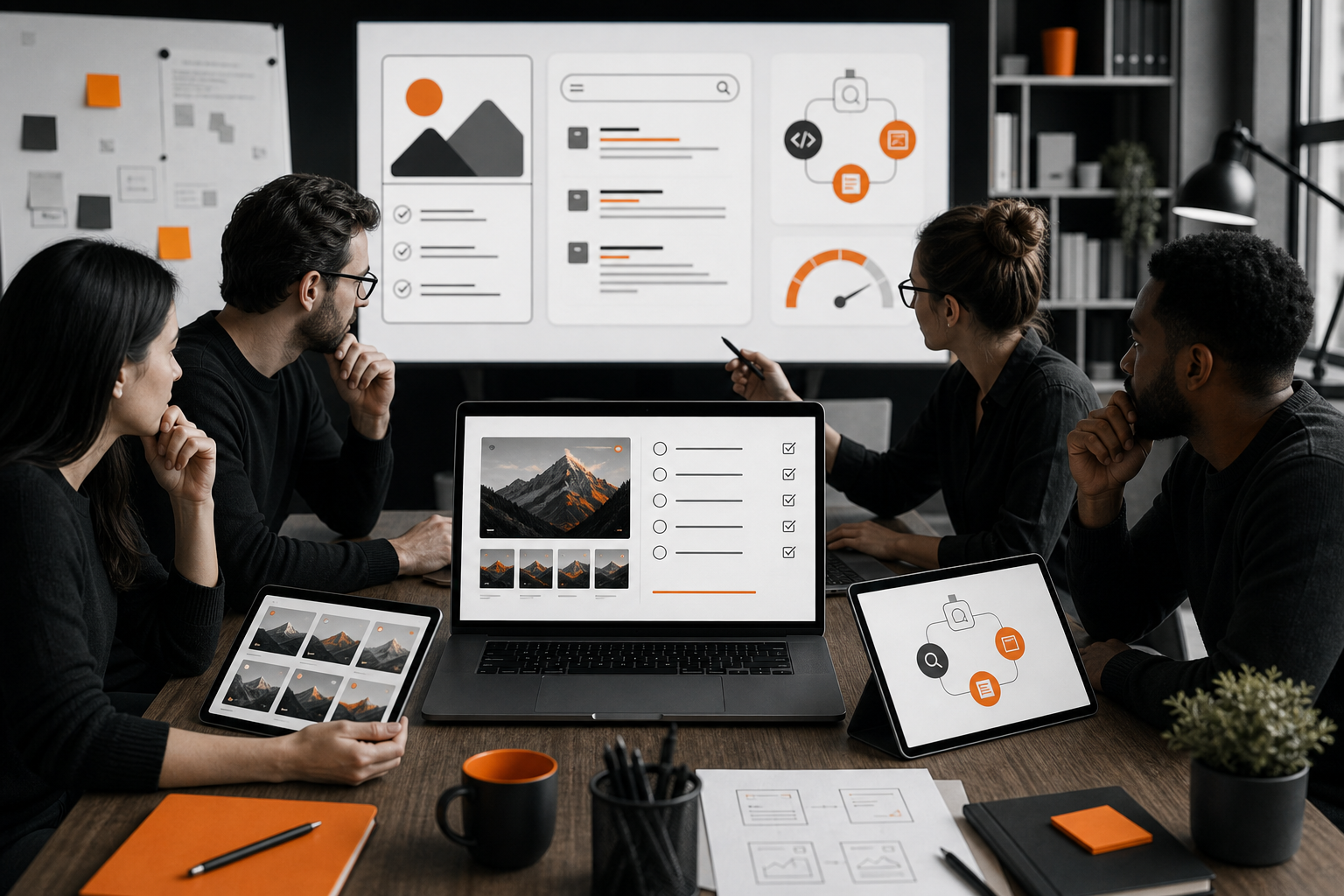 Orange and Black Upload Blog Marketing Team