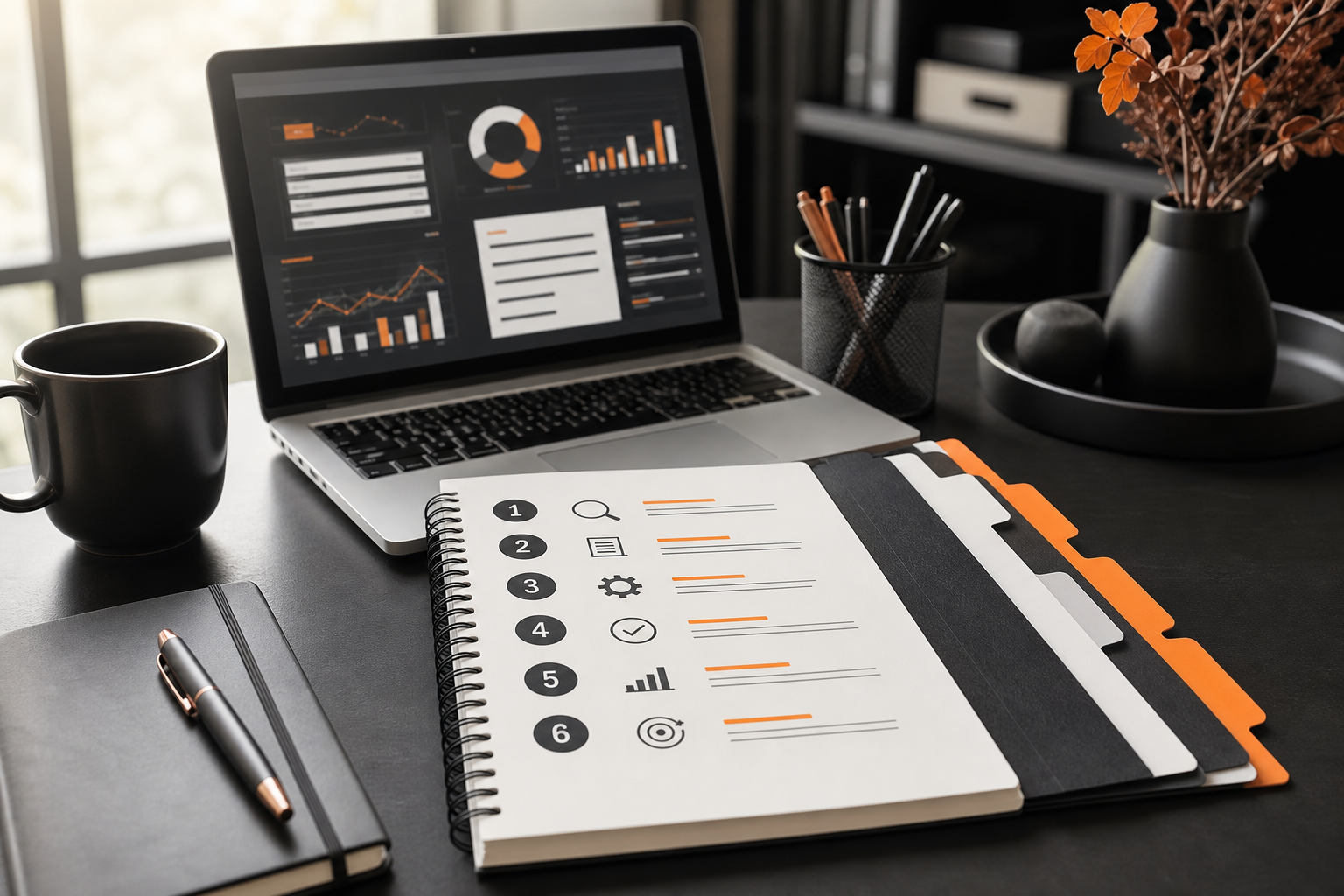 Orange and Black SEO Content Writing Workflow
