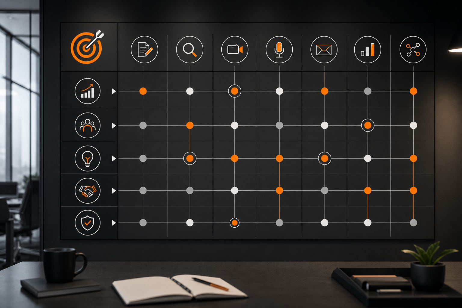 Orange and Black Content Marketing Agency Services Matrix