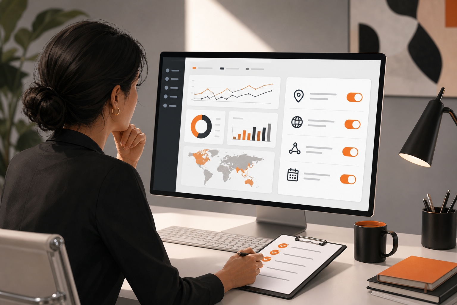 Orange and Black Google Ads Launch Checklist Campaign Dashboard