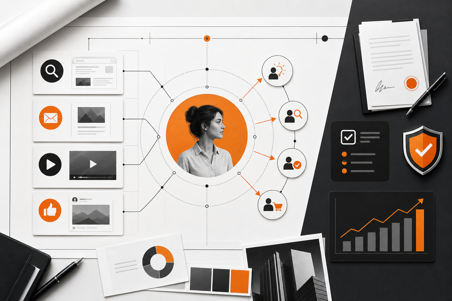 Orange and Black Content Marketing Agency Visual Blueprint
