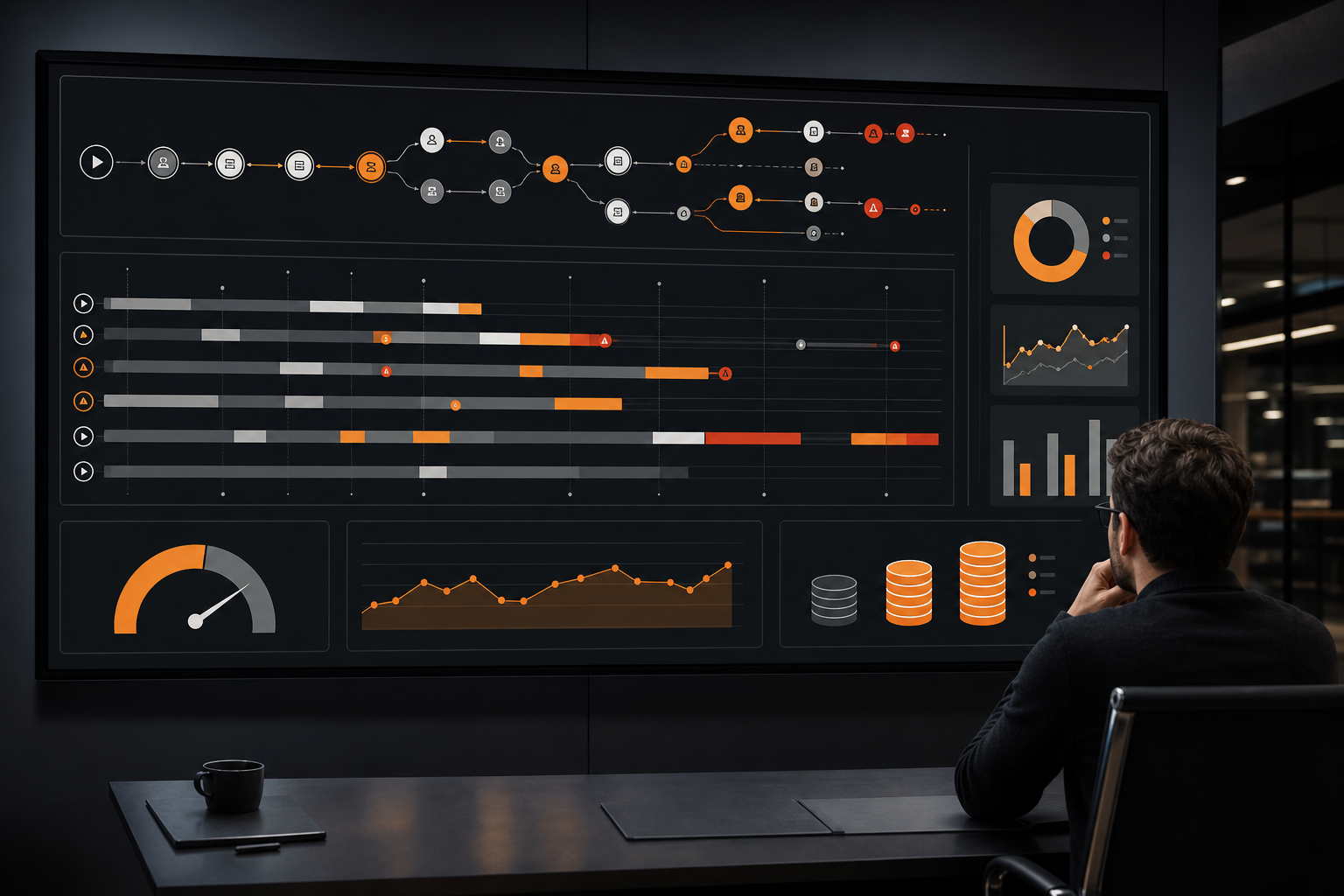 Orange and Black Conceptual observability dashboard