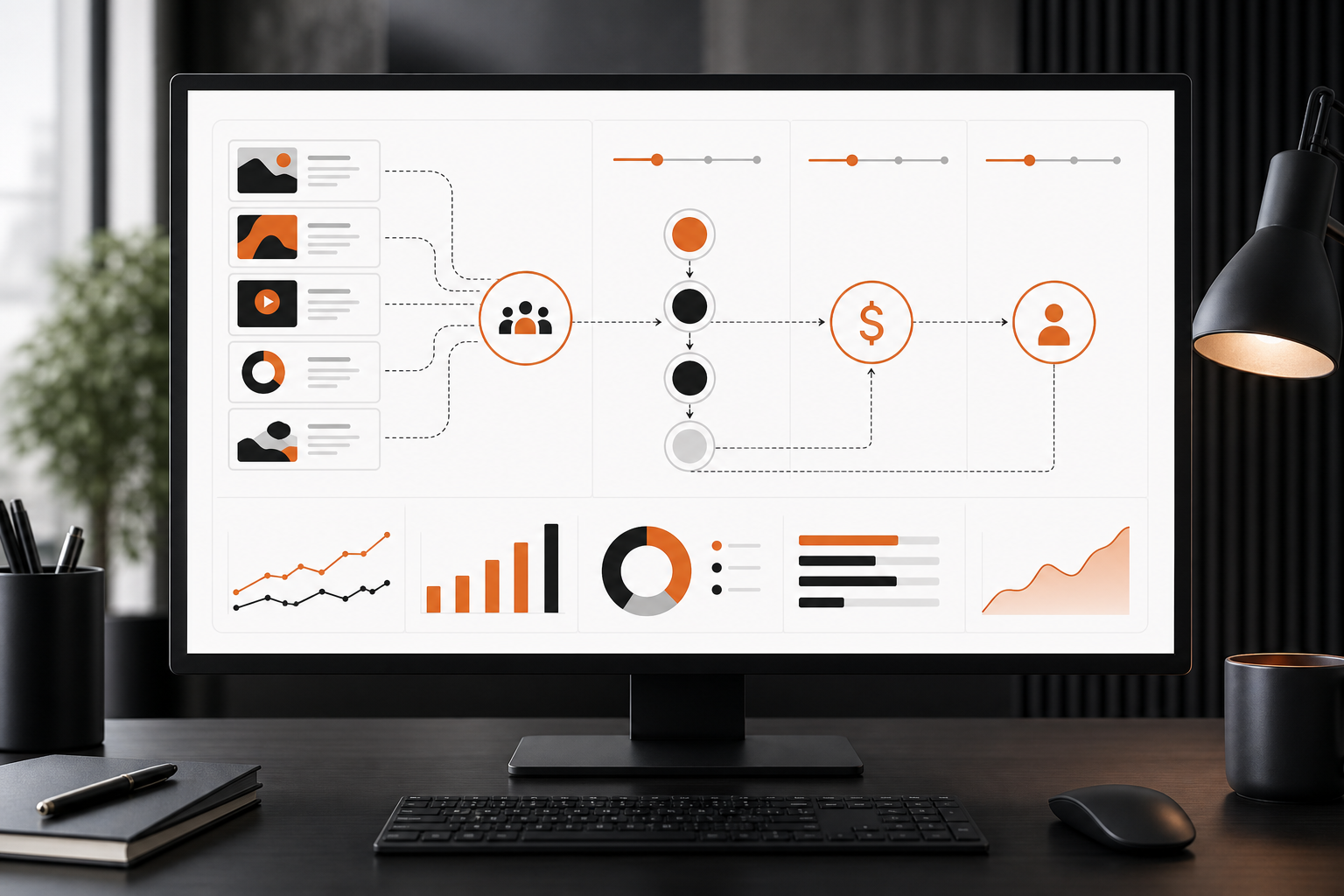 Orange and Black Content Marketing Agency dashboard view