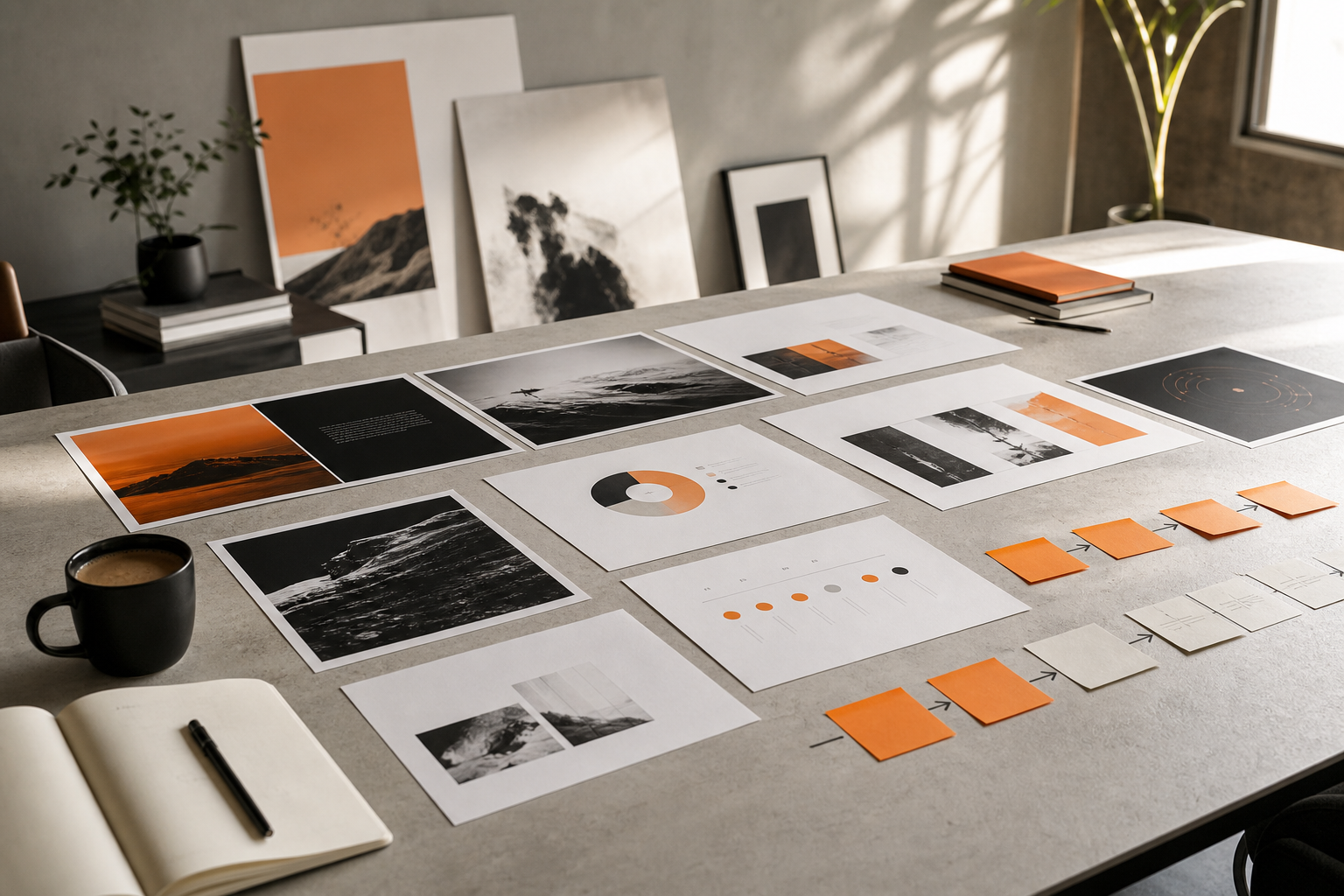 Orange and Black  Content Agency Pitch Deck process map