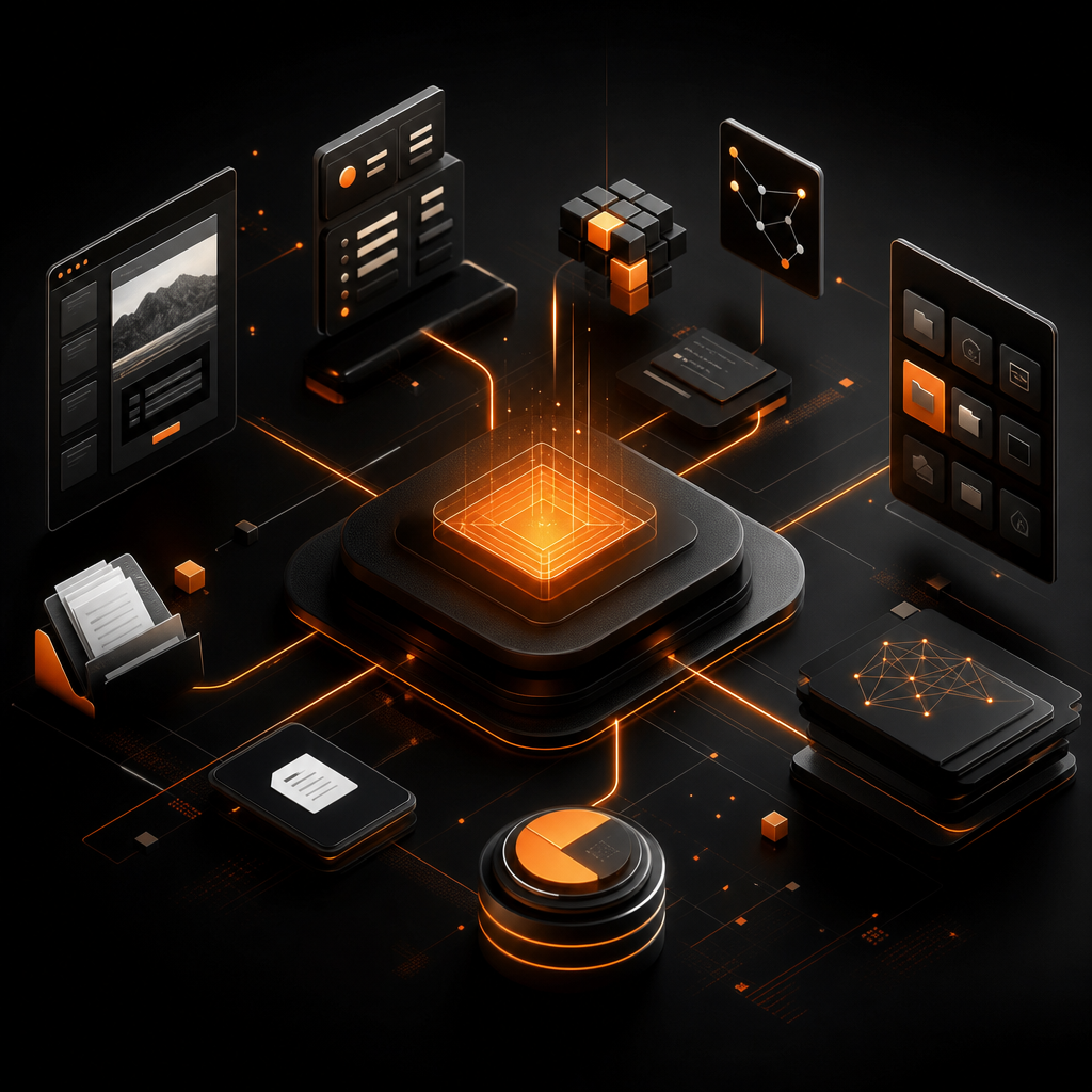 Codex super‑app for knowledge work cover image showing connected files, plugins, and memory in an abstract workspace