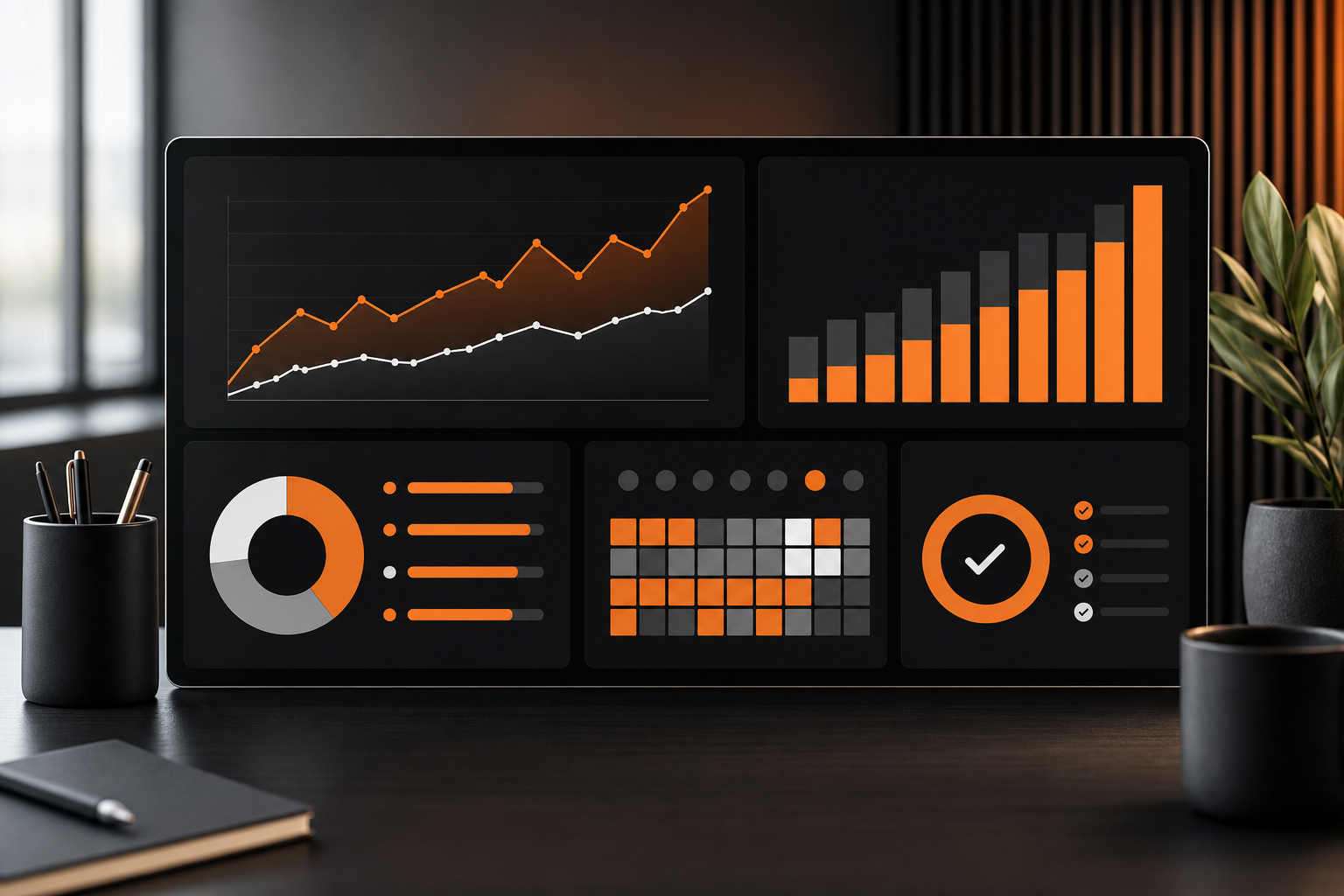 Orange and Black Content Strategy Measurement Dashboard