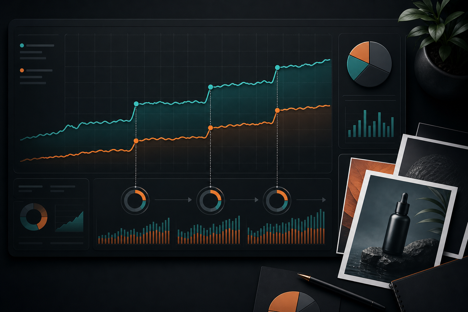 Orange and Black Meta ads Analytics-style chart