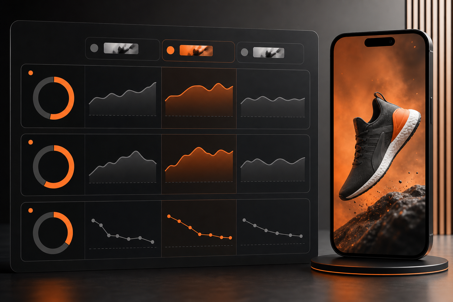Orange and Black Meta Ads 3-Ad Test Performance Dashboard