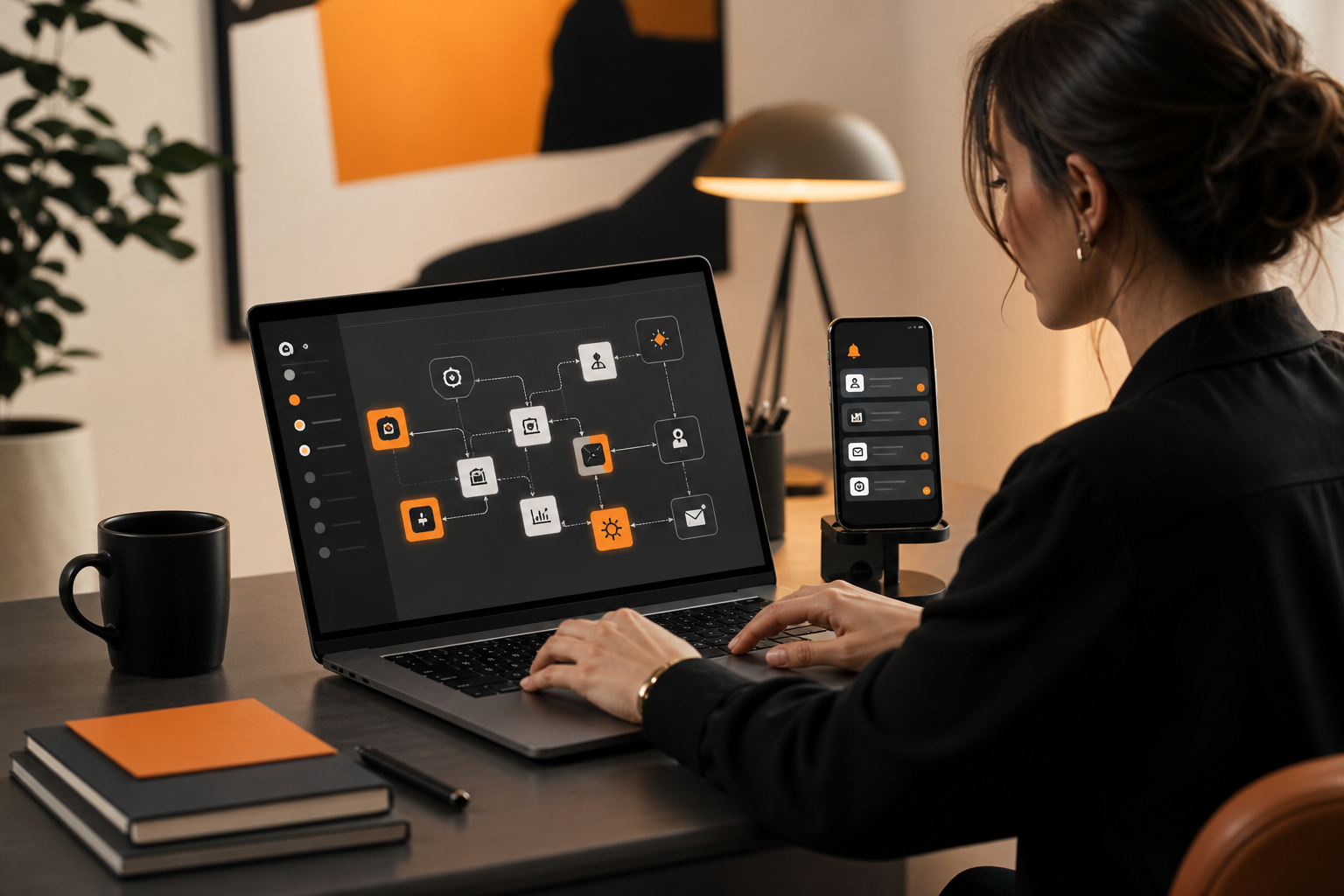 Orange and Black AI marketing Marketer