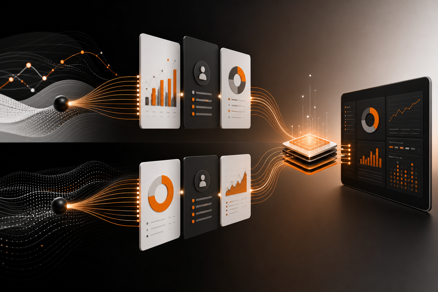 Orange and Black Content Marketing Agency data stitching