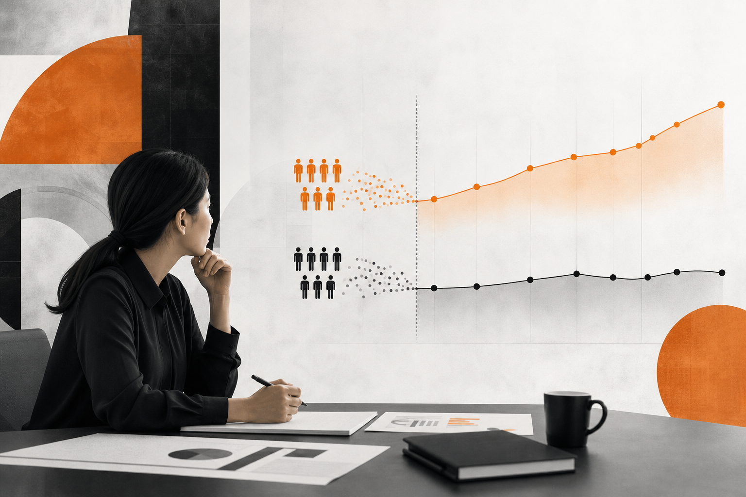 Abstract illustration of marketing experiment with control and exposed groups