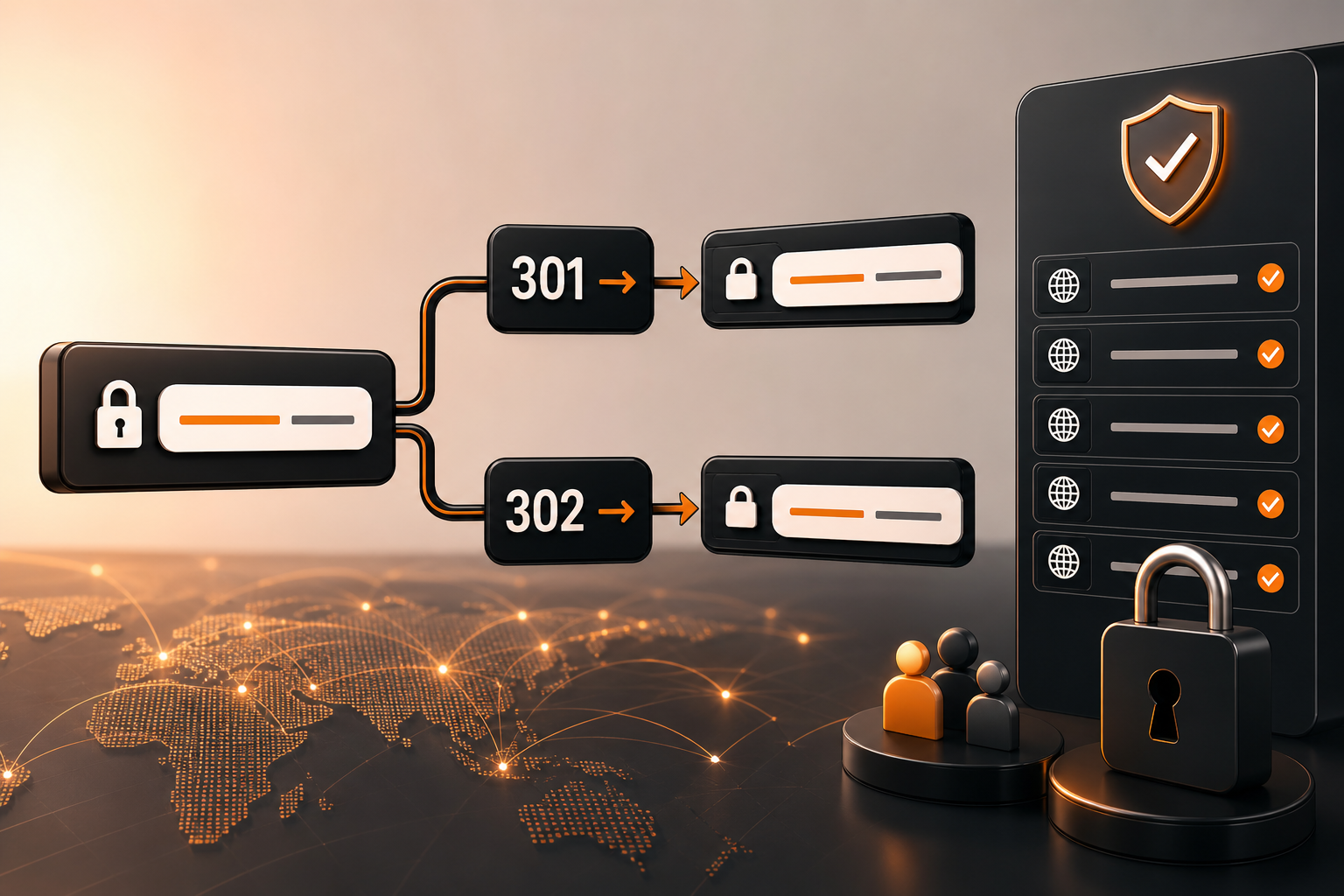 Orange and Black Trackable Vanity Links redirect flow